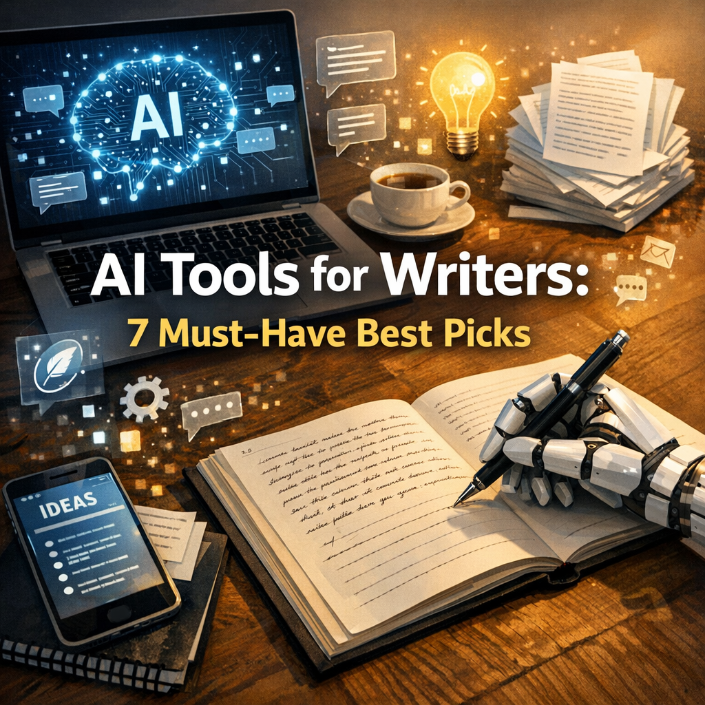 Illustration of AI Tools for Writers: 7 Must-Have Best Picks